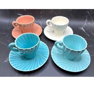 Franciscan CORONADO Demitasse Set (4) Cups and Saucers 1950s Glossy/Matte Finish